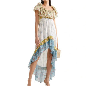 LoveShackFancy Alexia High Low Ruffle Bohemian Cottage Core Colorful Dress 2 NWT